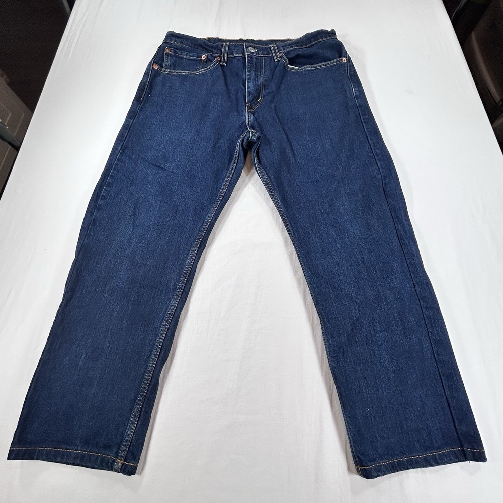 Levis 505 Jeans Mens 34x30 Blue Dark Wash Denim Straight Leg Regular Fit Zip Fly